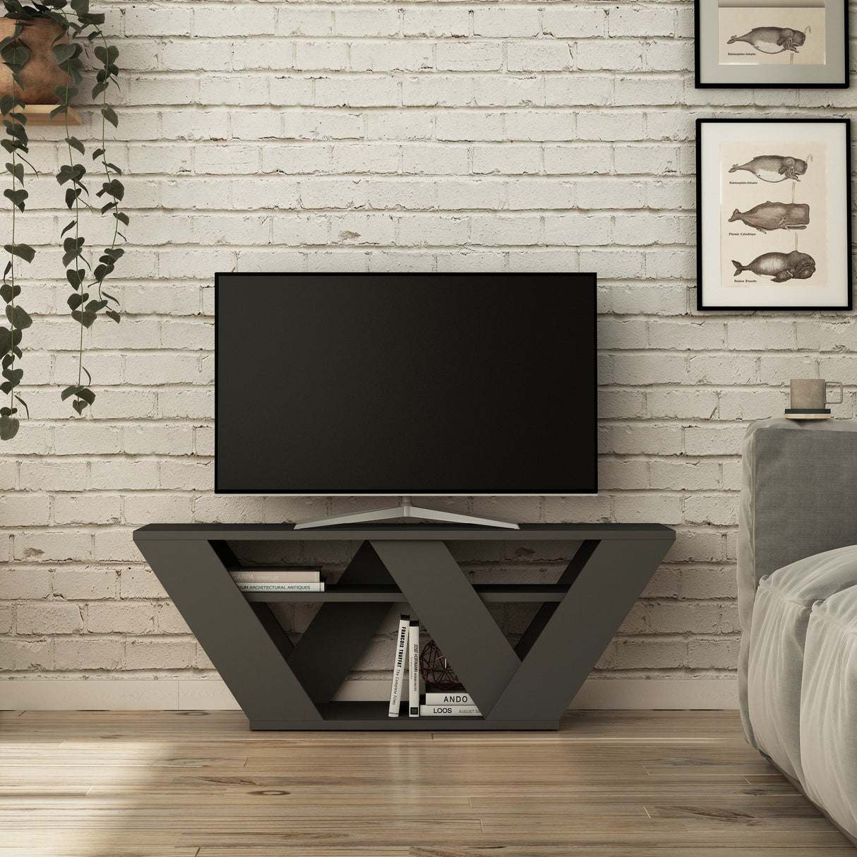 TV-Möbel Pipralla Anthrazit Melamin 110x40x30 cm