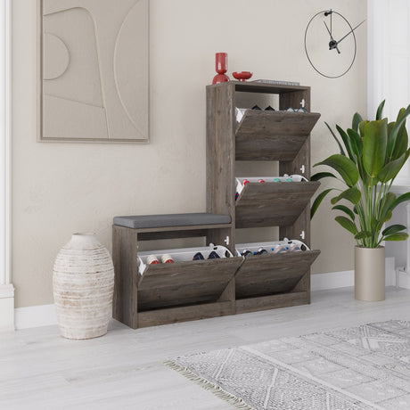 Schuhschrank Dude dunkelbraunes Melamin 105x118.5x26 cm
