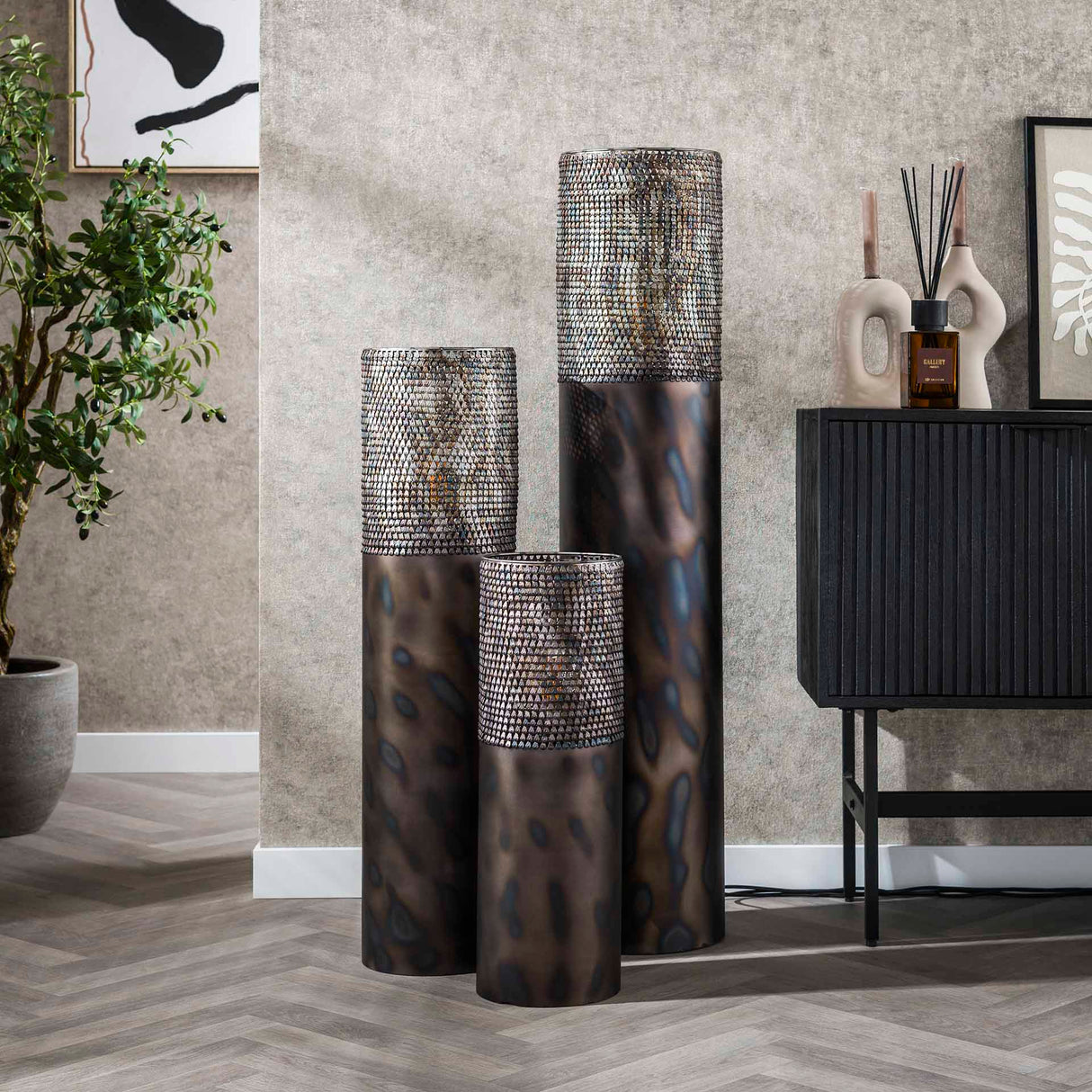 Stehlampe Zylinder Brick 120 cm schwarz braun