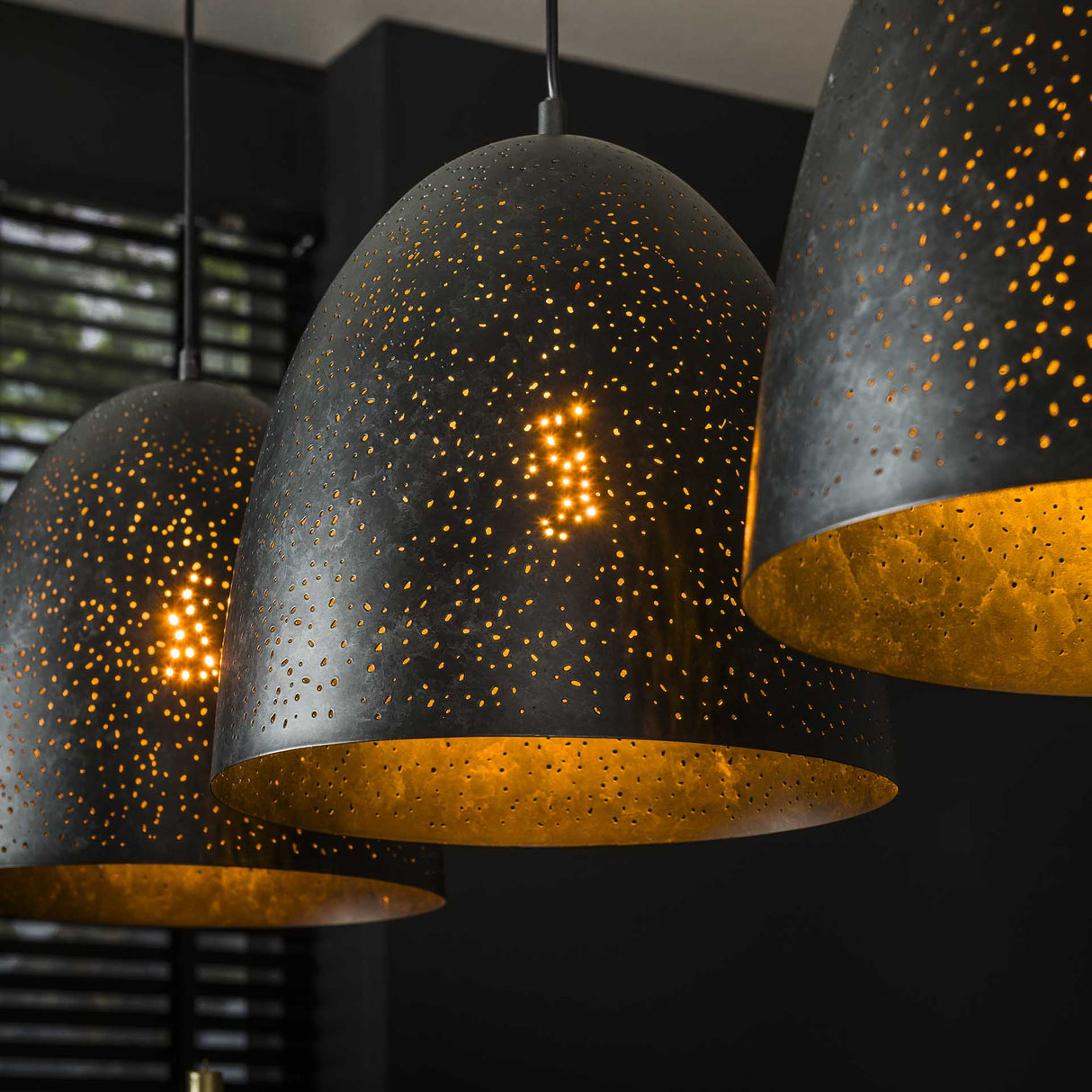 Industrielle Hängelampe Kylian 3-flammig Metall Schwarz