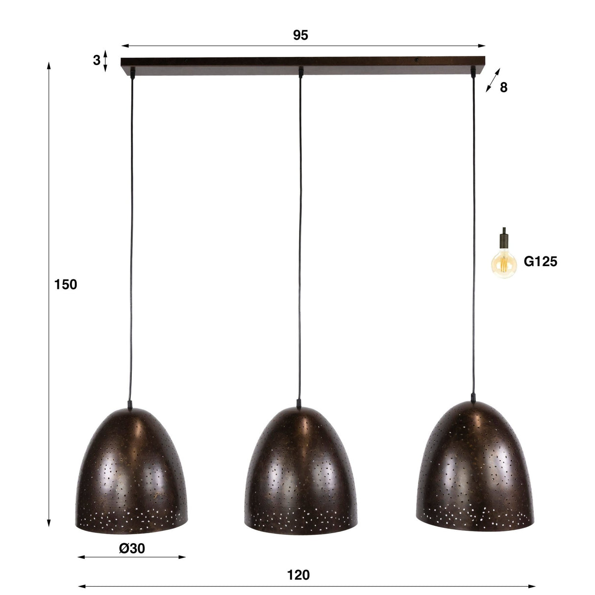 Industriell Hängelampe Kylian 3-Licht Metallbraun