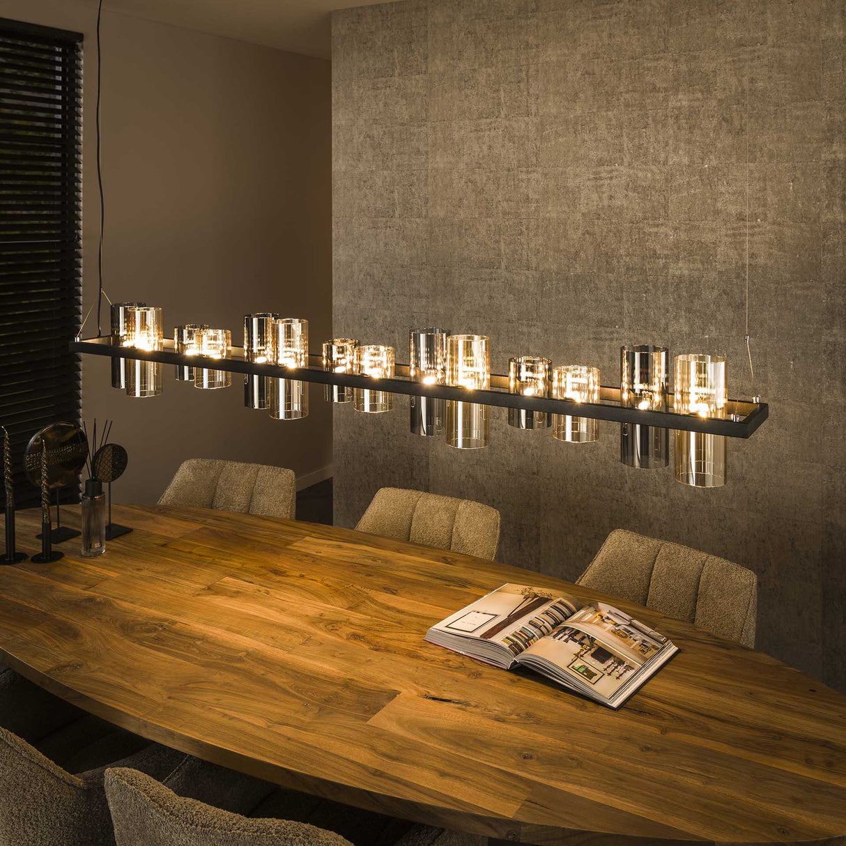 Hängeleuchte Khai 14-flammig Zylinder gemischtes Glas