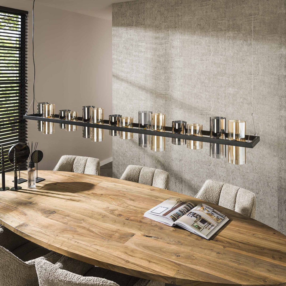 Hängeleuchte Khai 14-flammig Zylinder gemischtes Glas