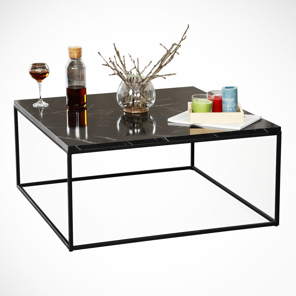 Couchtisch Quadrat 75x75 cm Pola - Schwarz Marmorlook Melamin