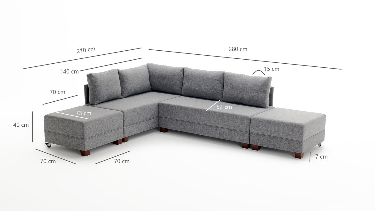 Banken - Slaapbank grijs stof - XXL 280 x 210 - Links - Fly - Dimehouse