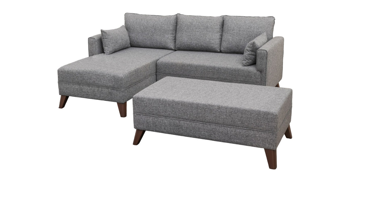 Schlafsofa aus grauem Stoff - 2-Sitzer - inklusive Hocker - linksseitig - Bella
