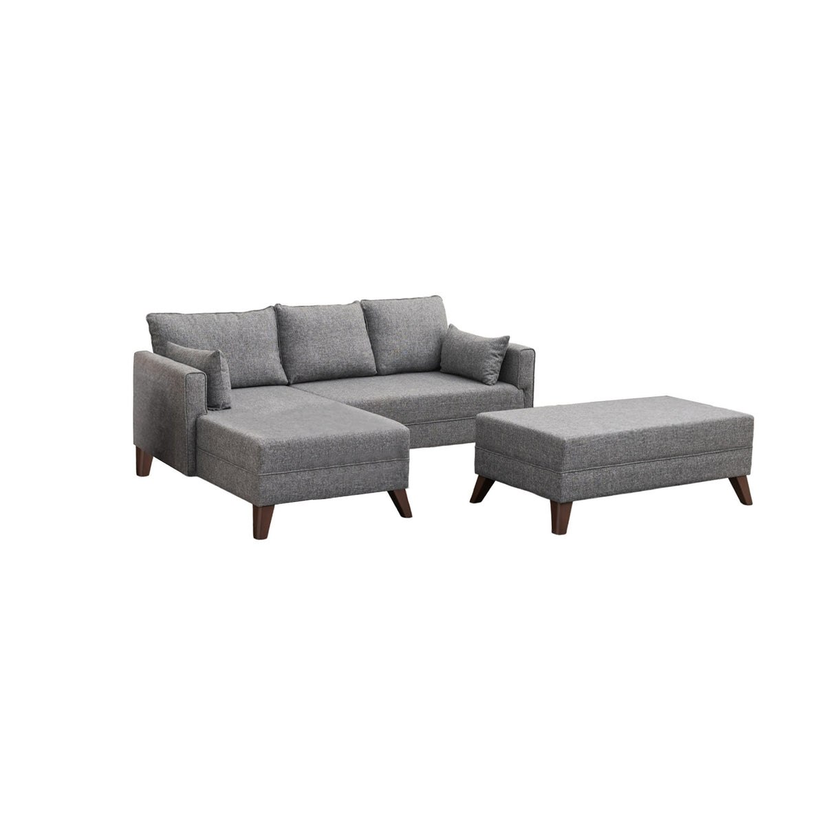 Schlafsofa aus grauem Stoff - 2-Sitzer - inklusive Hocker - linksseitig - Bella