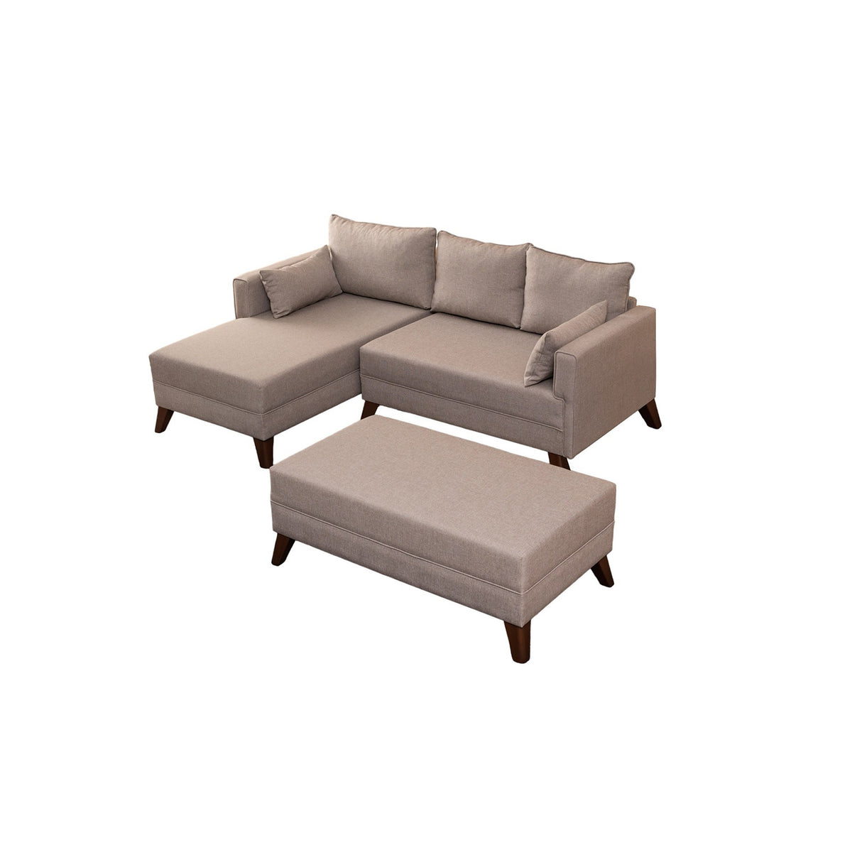 Schlafsofa aus champagnerfarbenem Stoff - 2-Sitzer - inklusive Hocker - linksseitig - Bella