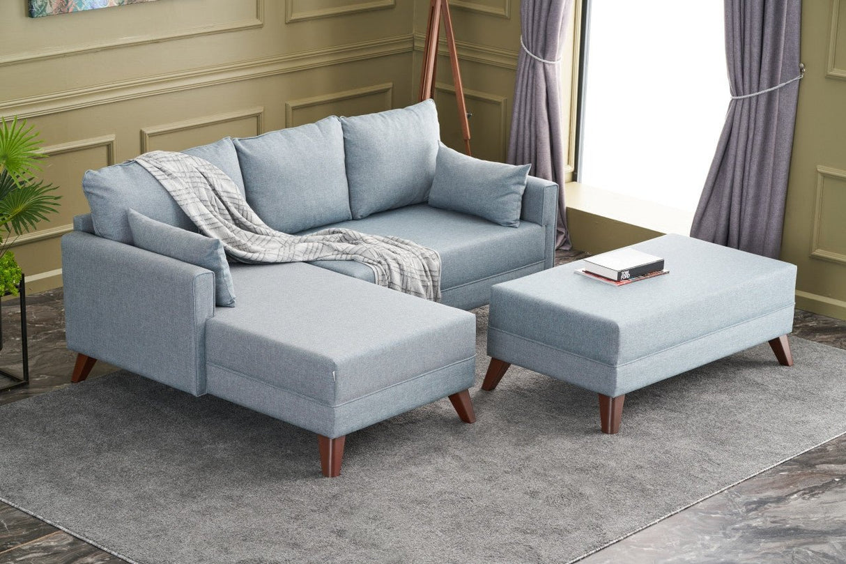 Ecksofa mit Schlaffunktion Links Bella Blau (inklusive Hocker)