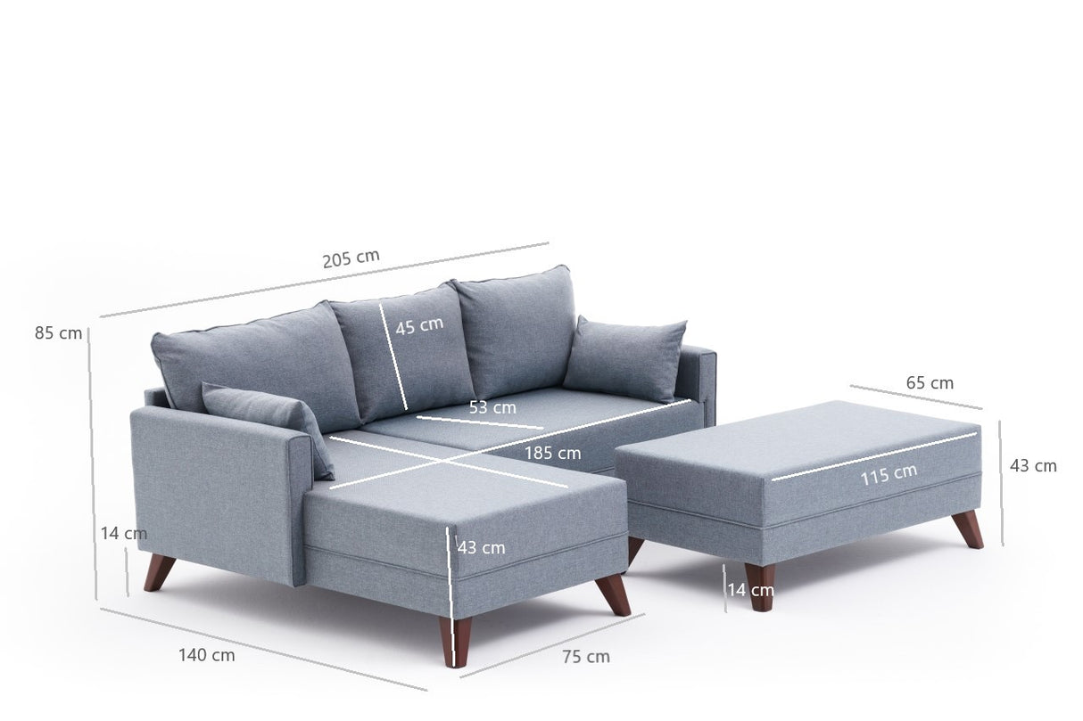 Ecksofa mit Schlaffunktion Links Bella Blau (inklusive Hocker)