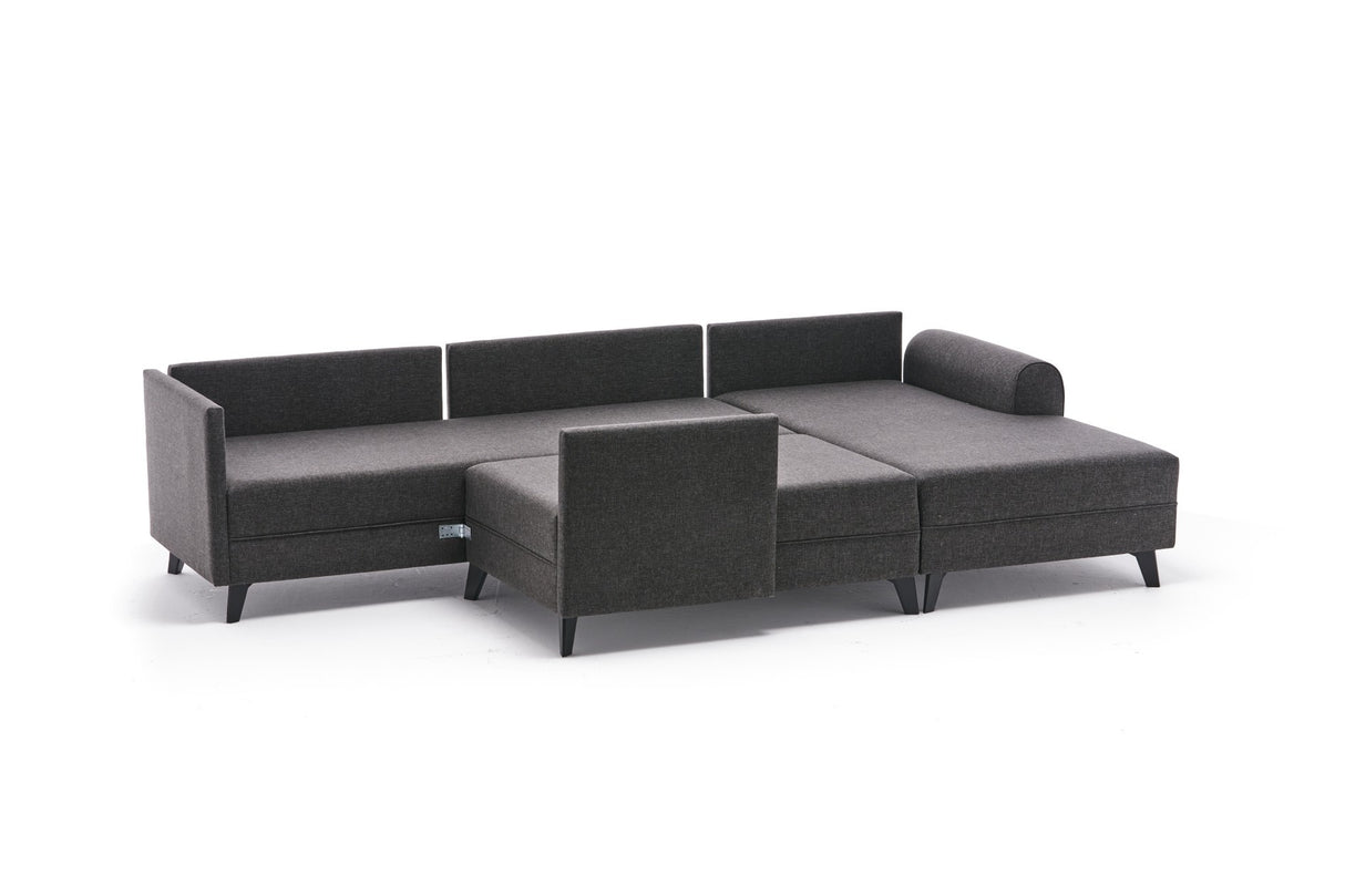 Schlafsofa anthrazitfarbener Stoff – U-Sofa – XXL 300 × 202 × 152 cm – Belen