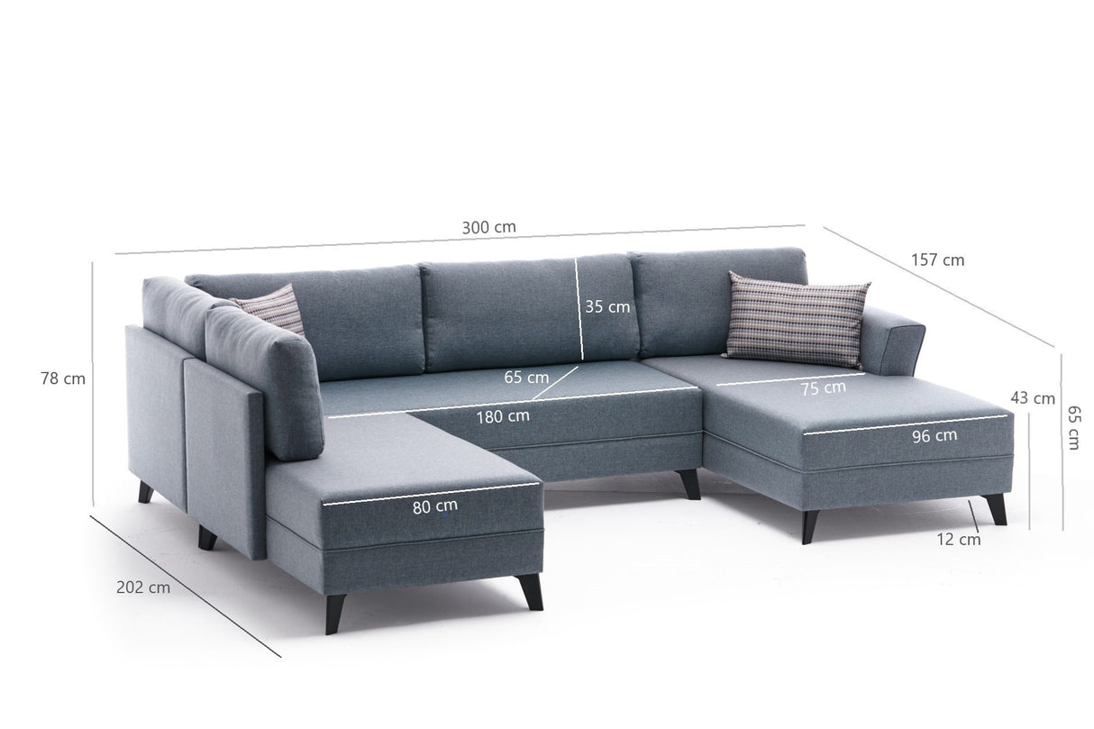 Schlafsofa anthrazitfarbener Stoff – U-Sofa – XXL 300 × 202 × 152 cm – Belen