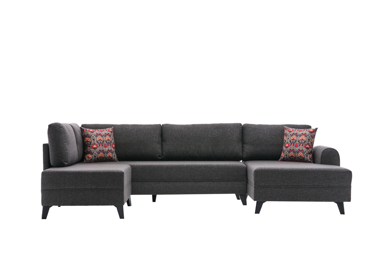 Schlafsofa anthrazitfarbener Stoff – U-Sofa – XXL 300 × 202 × 152 cm – Belen