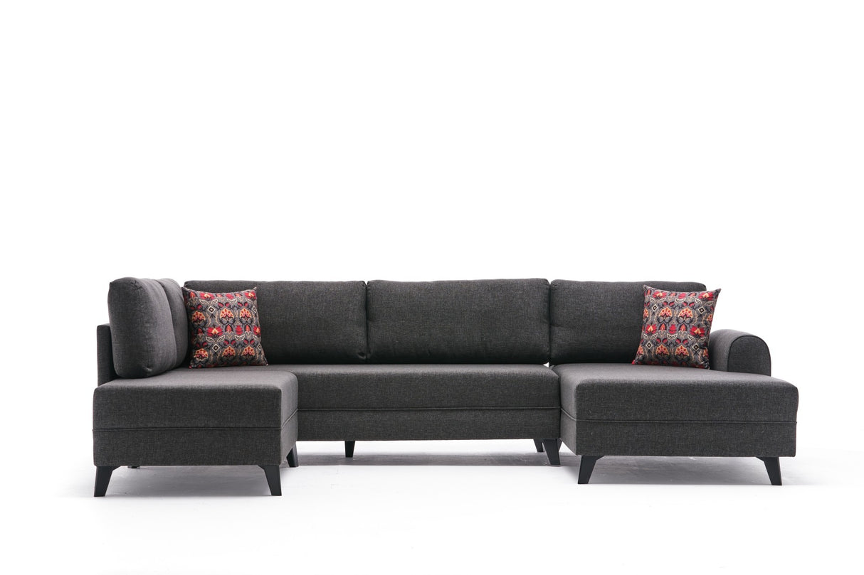 Schlafsofa anthrazitfarbener Stoff – U-Sofa – XXL 300 × 202 × 152 cm – Belen