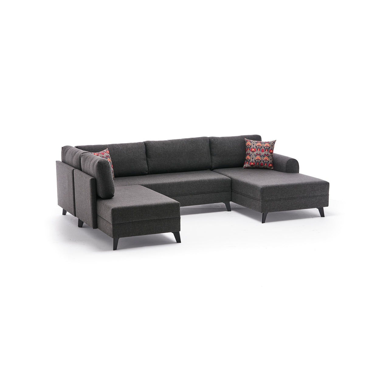 Schlafsofa anthrazitfarbener Stoff – U-Sofa – XXL 300 × 202 × 152 cm – Belen
