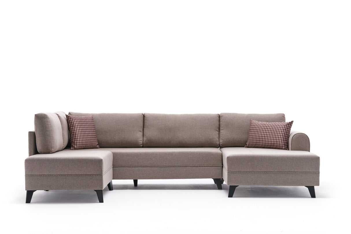 Schlafsofa beiger Stoff – U-Sofa – XXL 300 × 202 × 152 cm – Belen