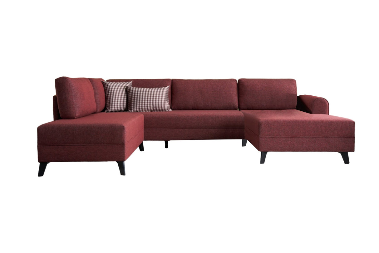 Schlafsofa roter Stoff – U-Sofa – XXL 300 × 202 × 152 cm – Belen