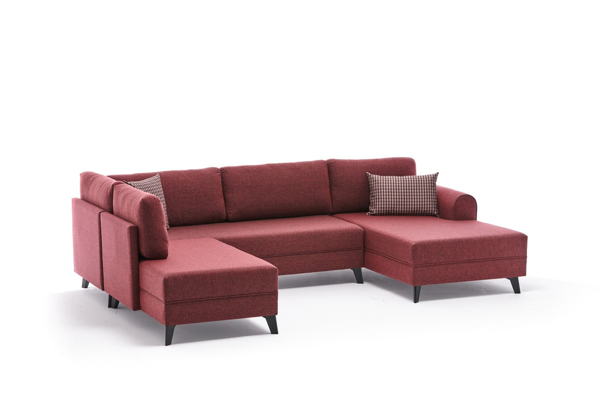 Schlafsofa roter Stoff – U-Sofa – XXL 300 × 202 × 152 cm – Belen