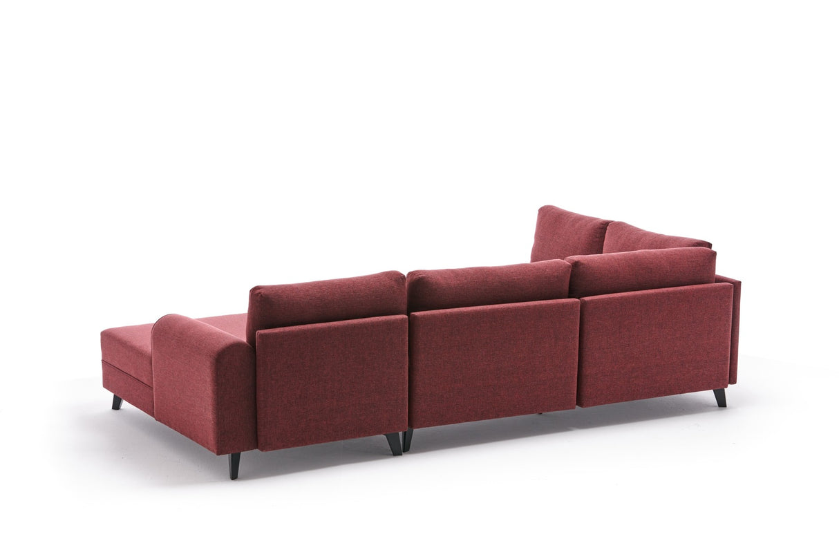 Schlafsofa roter Stoff – U-Sofa – XXL 300 × 202 × 152 cm – Belen