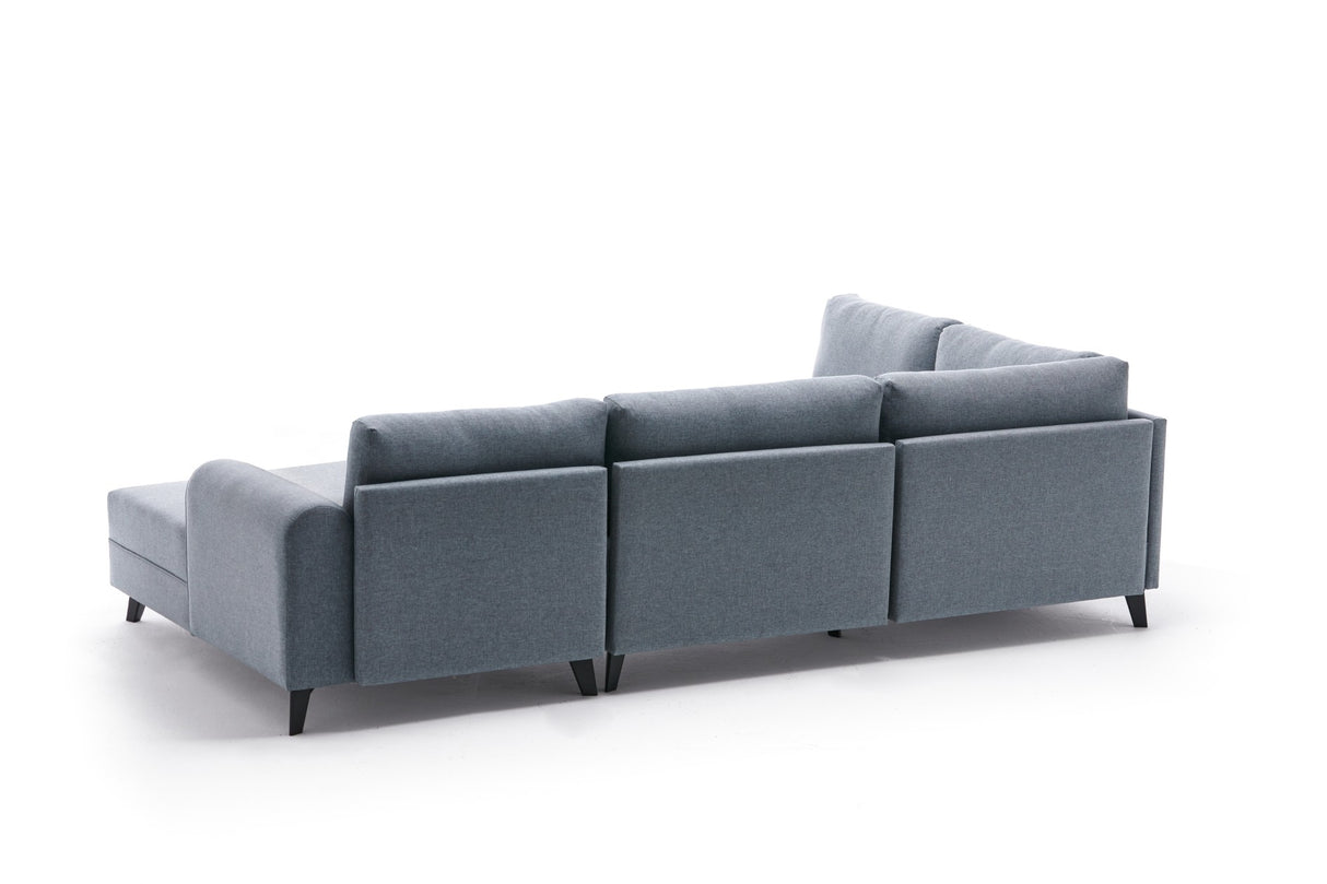 Schlafsofa blauer Stoff – U-Sofa – XXL 300 × 202 × 152 cm – Belen