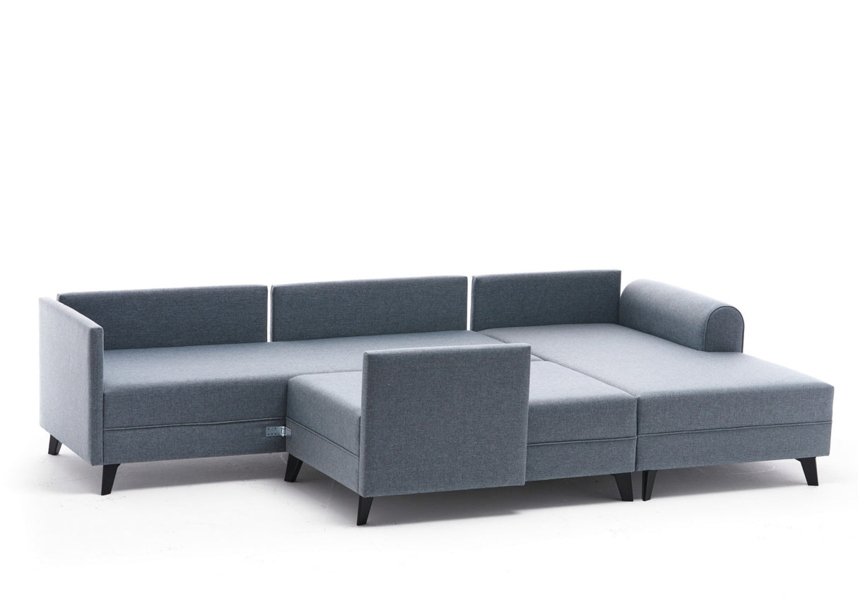 Schlafsofa blauer Stoff – U-Sofa – XXL 300 × 202 × 152 cm – Belen