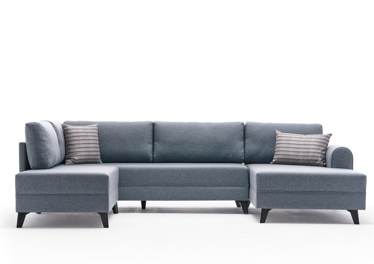 Schlafsofa blauer Stoff – U-Sofa – XXL 300 × 202 × 152 cm – Belen