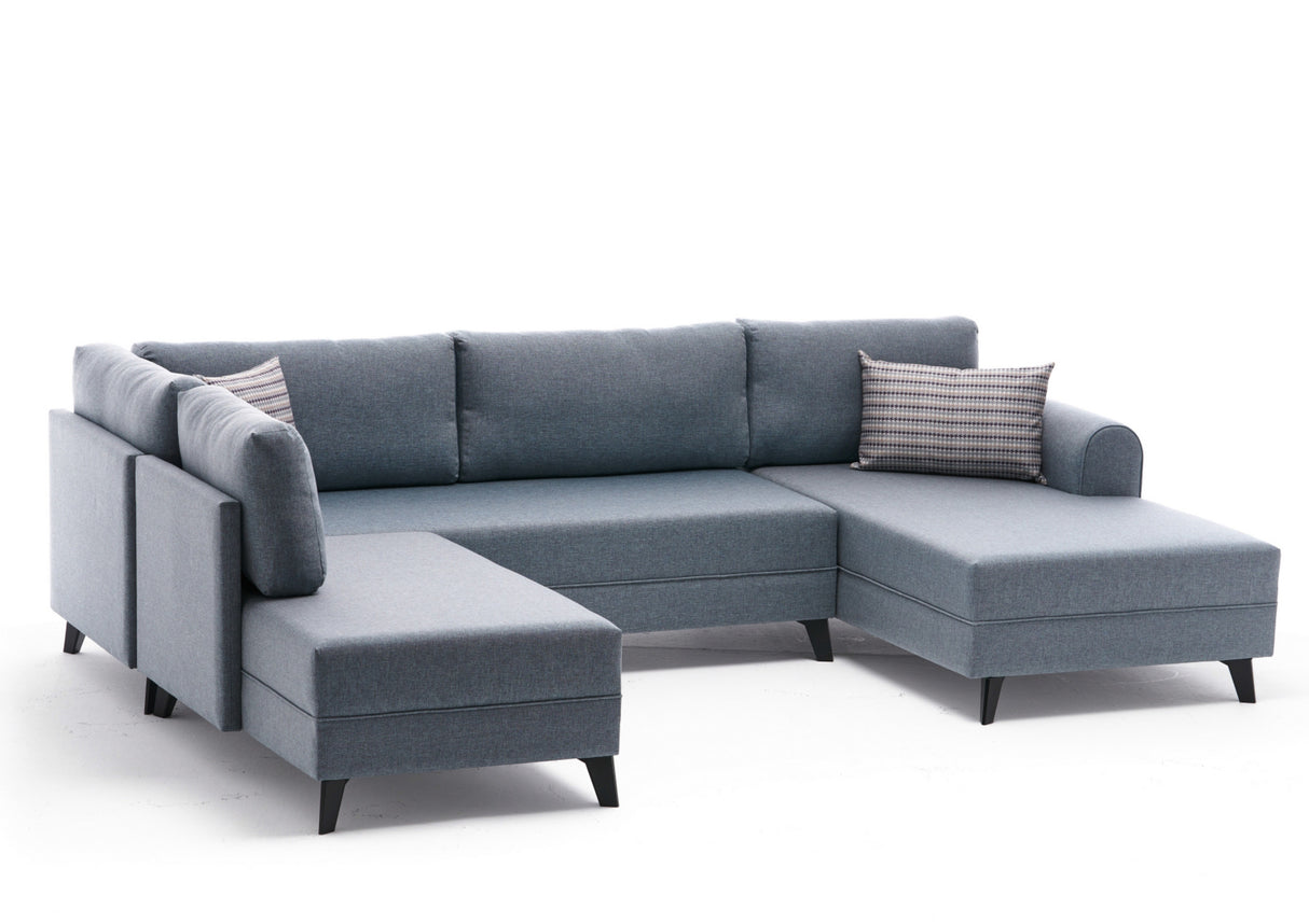 Schlafsofa blauer Stoff – U-Sofa – XXL 300 × 202 × 152 cm – Belen