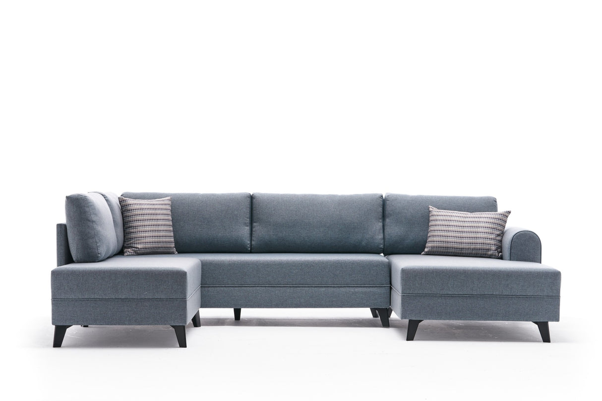 Schlafsofa blauer Stoff – U-Sofa – XXL 300 × 202 × 152 cm – Belen