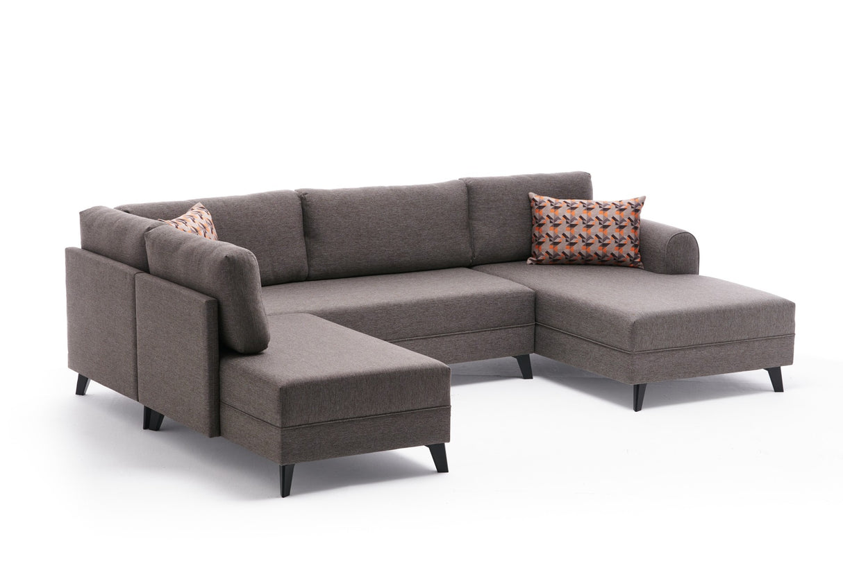 Schlafsofa taupefarbener Stoff – U-Sofa – XXL 300 × 202 × 152 cm – Belen