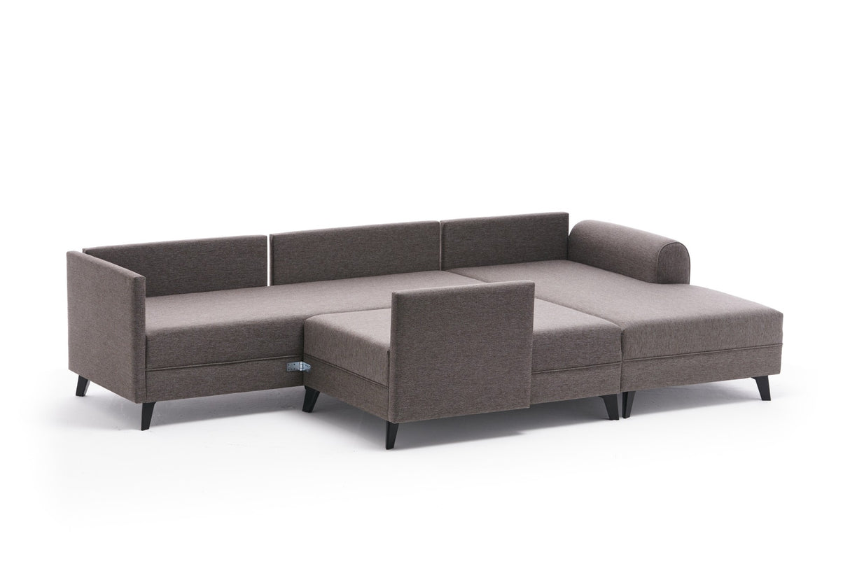 Schlafsofa taupefarbener Stoff – U-Sofa – XXL 300 × 202 × 152 cm – Belen