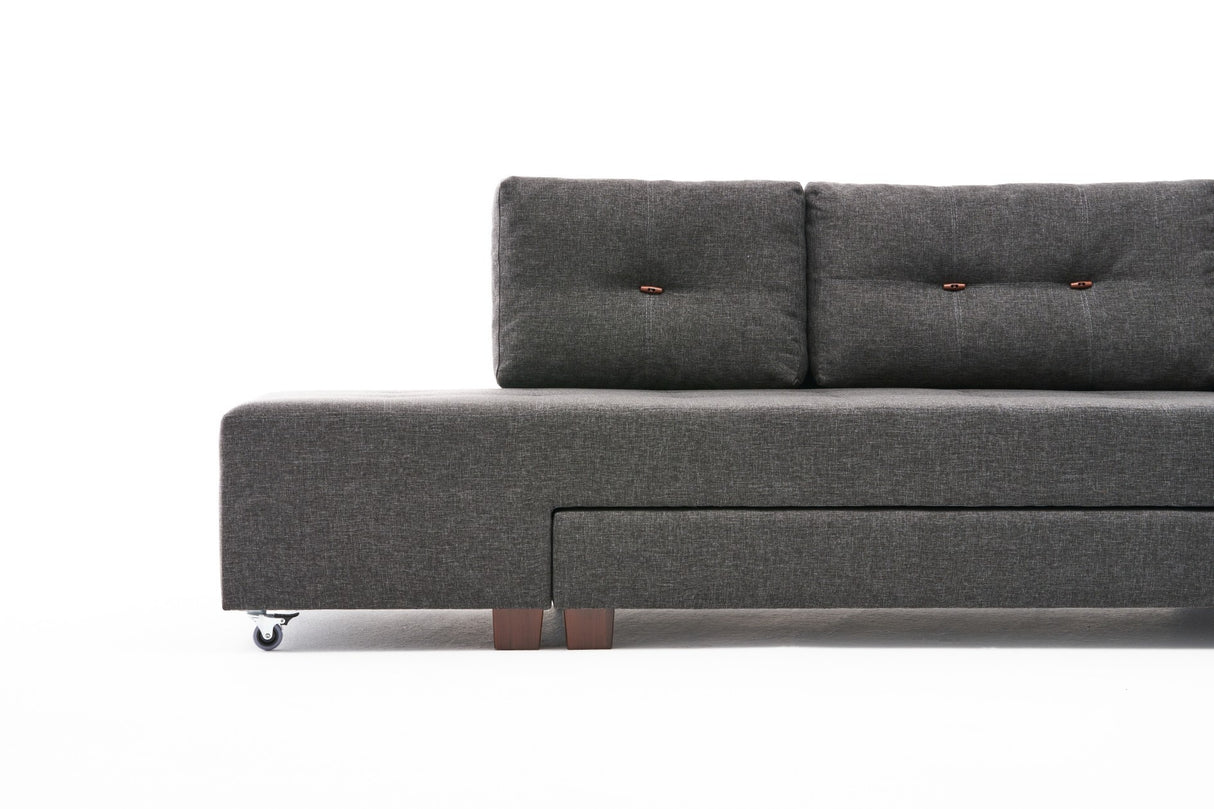 Banken - Slaapbank antraciet stof - XL 280x206 cm - met wielen - Links - Manama - Dimehouse