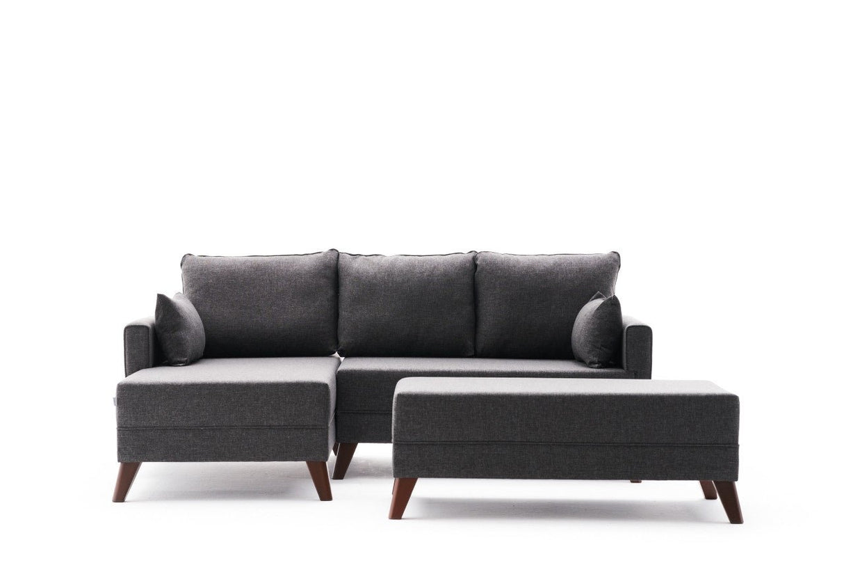 Schlafsofa aus anthrazitfarbenem Stoff - 2-Sitzer - inklusive Hocker - linksseitig - Bella