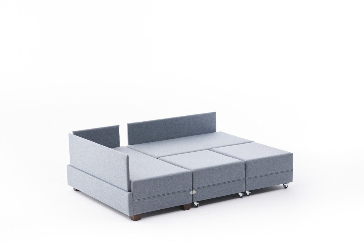 Banken - Slaapbank blauw stof - XXL 280 x 210 - Links - Fly - Dimehouse