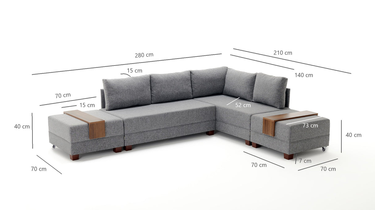 Banken - Slaapbank champagne stof - XXL 280 x 210 - Rechts - Fly - Dimehouse