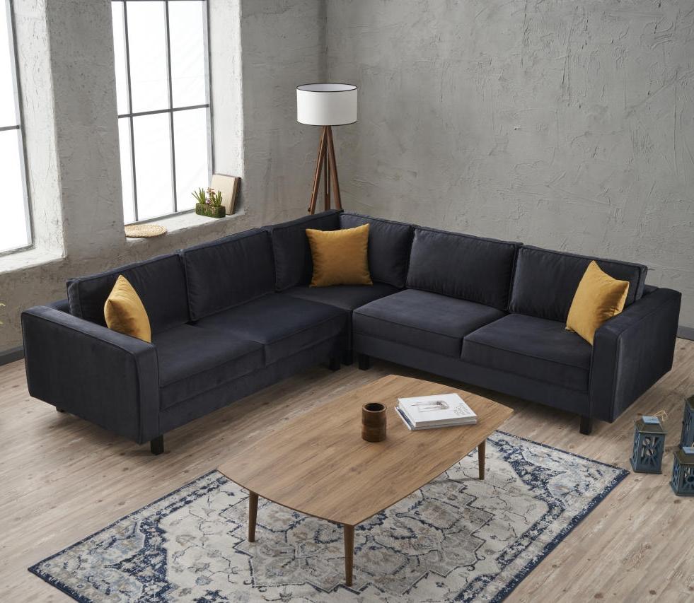 Ecksofa Kale Velvet Anthrazit - fünf Personen