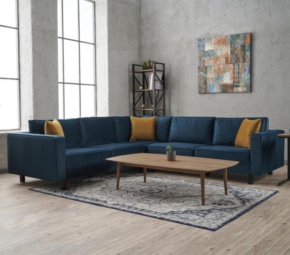 Banken - Ecksofa Glatze Samt Marineblau - fünf Personen - Dimehouse
