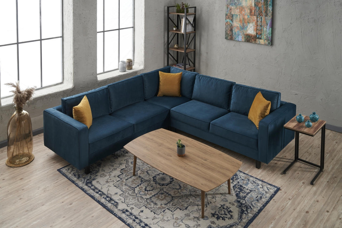 Banken - Ecksofa Glatze Samt Marineblau - fünf Personen - Dimehouse
