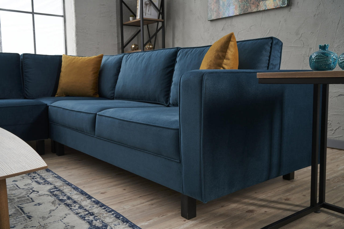 Banken - Ecksofa Glatze Samt Marineblau - fünf Personen - Dimehouse