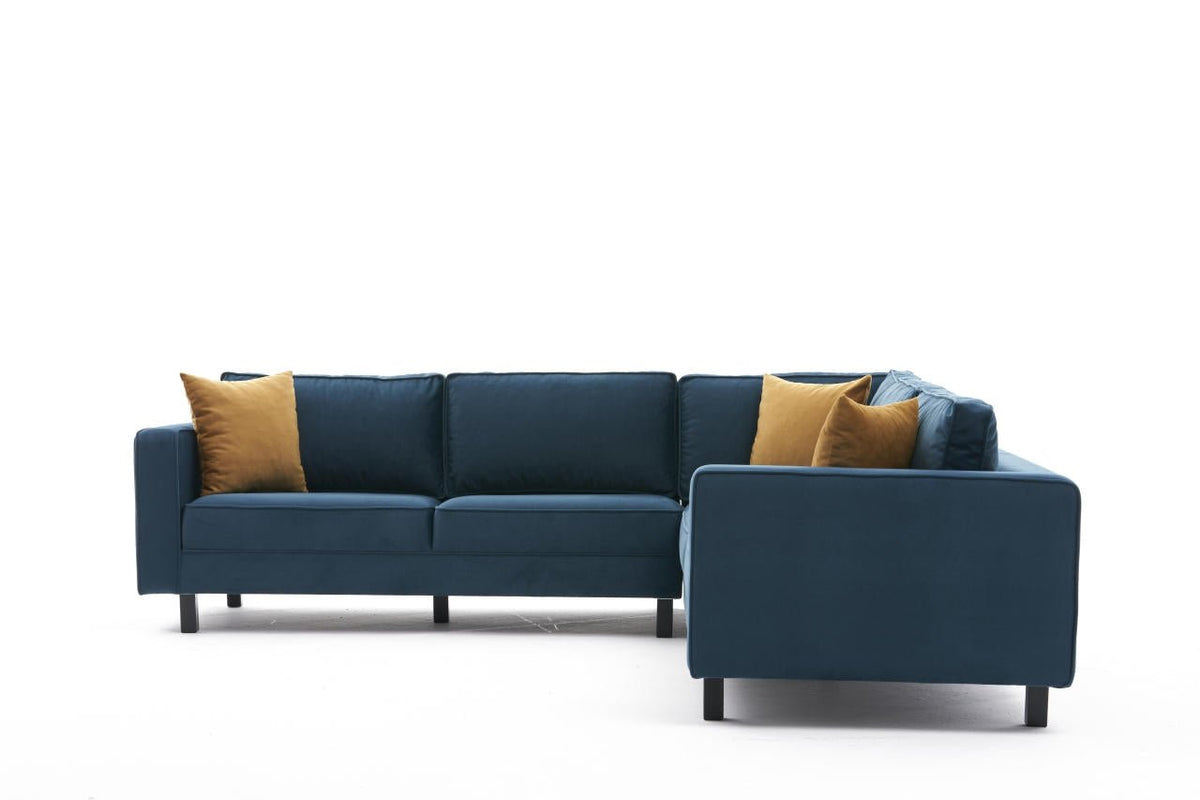 Banken - Ecksofa Glatze Samt Marineblau - fünf Personen - Dimehouse