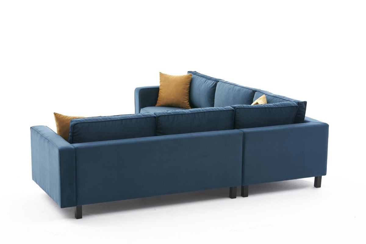 Banken - Ecksofa Glatze Samt Marineblau - fünf Personen - Dimehouse