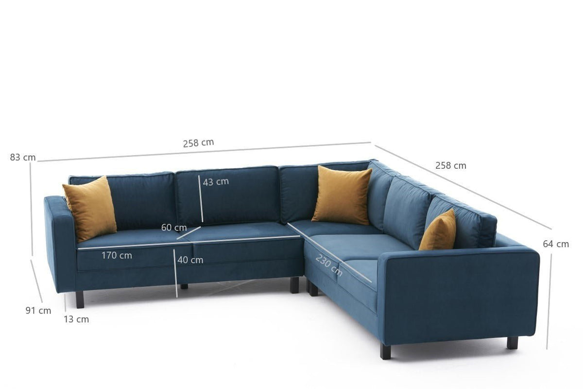 Banken - Ecksofa Glatze Samt Marineblau - fünf Personen - Dimehouse