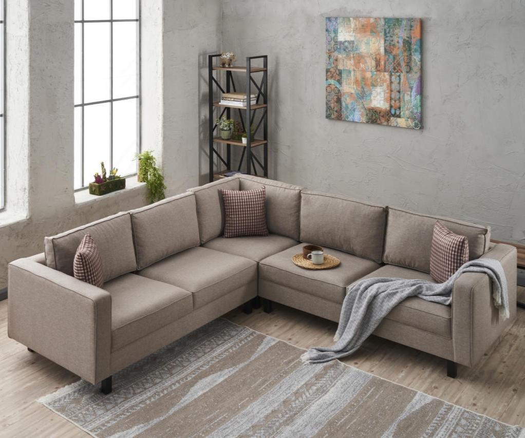 Ecksofa Kale Stoff Creme - fünf Personen