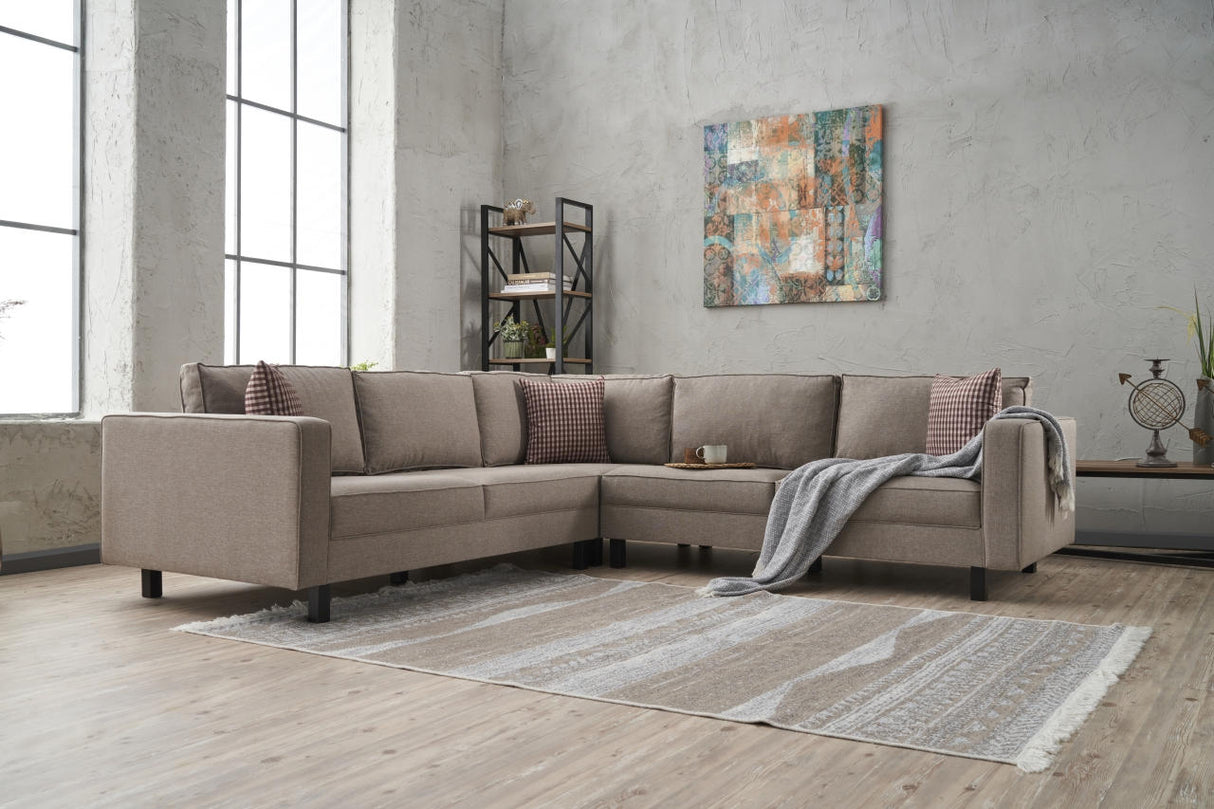 Ecksofa Kale Stoff Creme - fünf Personen