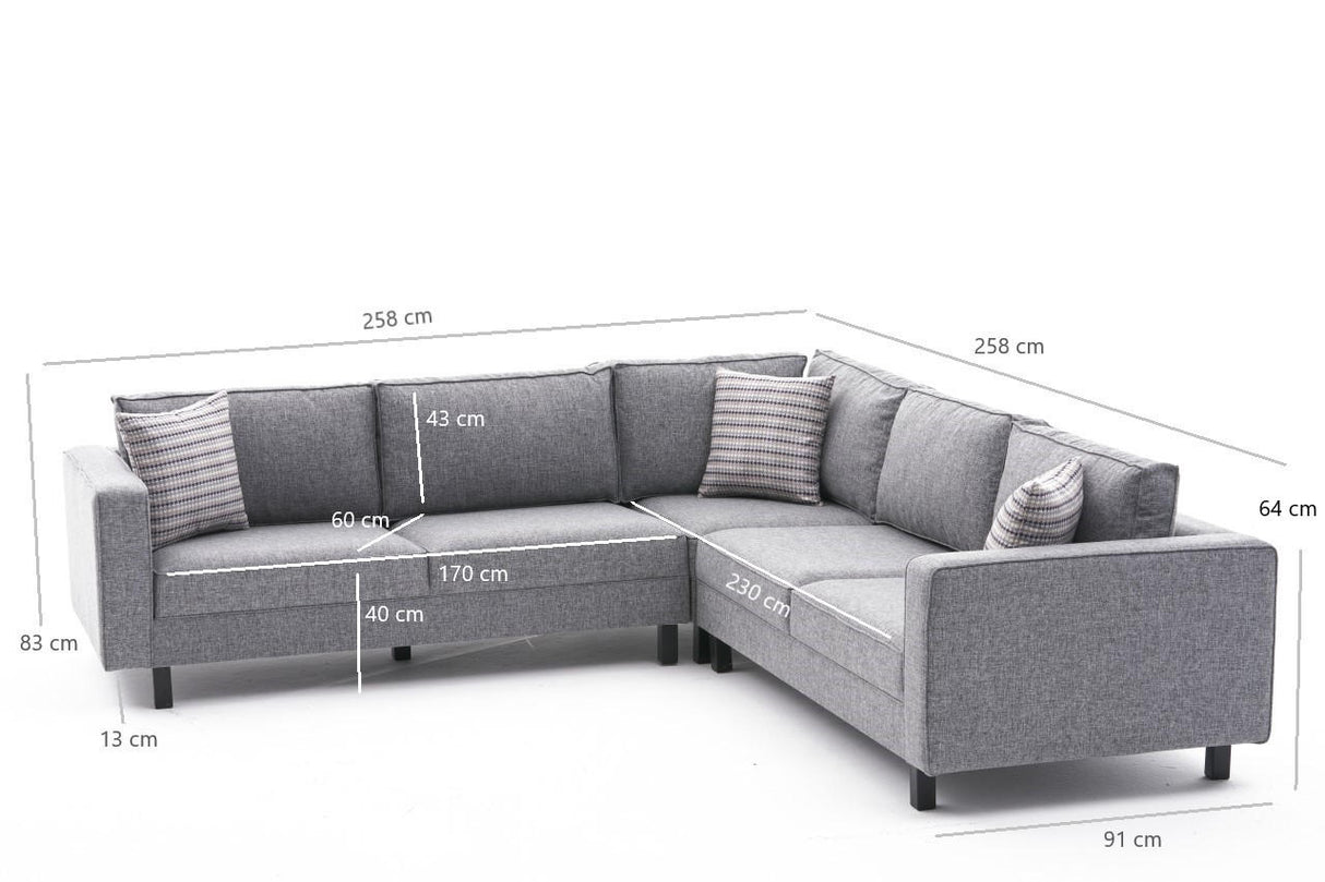 Ecksofa Bare Fabric Grey – fünf Personen
