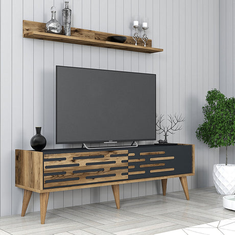 TV-Möbel Set Valsiya Walnuss Anthrazit Melamin 140x35x45 cm