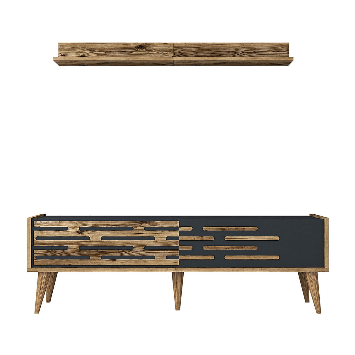 TV-Möbel Set Valsiya Walnuss Anthrazit Melamin 140x35x45 cm
