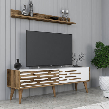 TV-Möbel Set Valsiya Walnuss weißes Melamin 140x35x45 cm