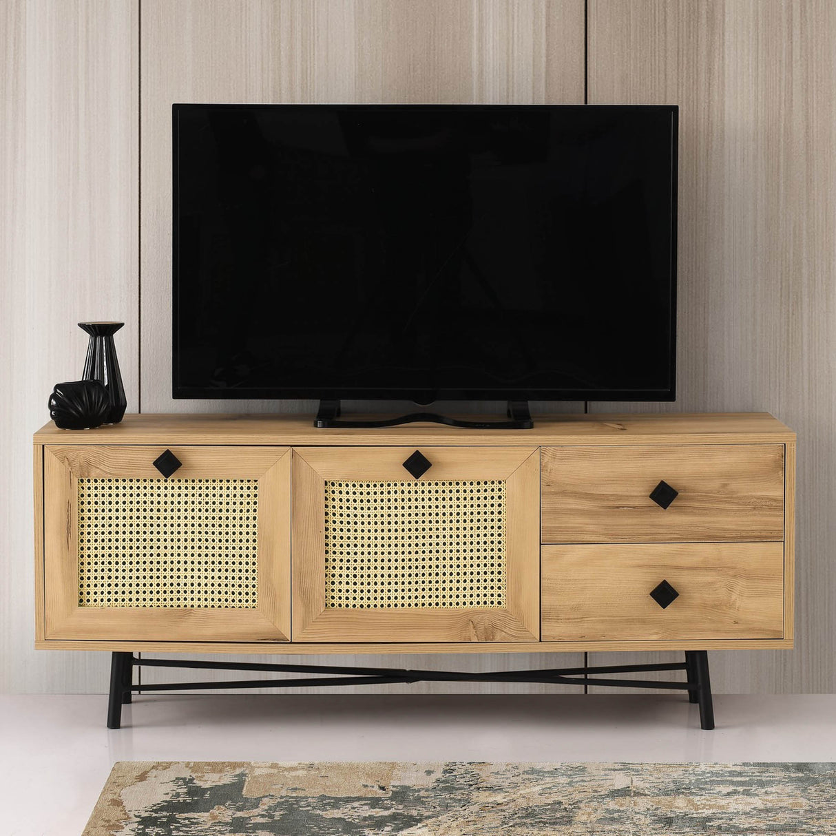 TV-Möbel Hapsiyyas Oak Black Melamin 140x60x40 cm