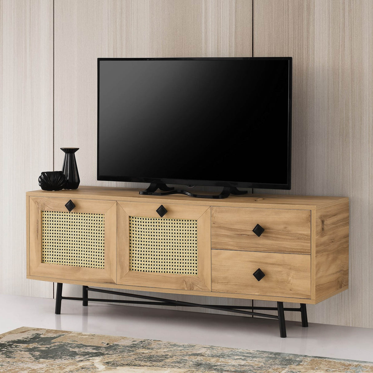 TV-Möbel Hapsiyyas Oak Black Melamin 140x60x40 cm