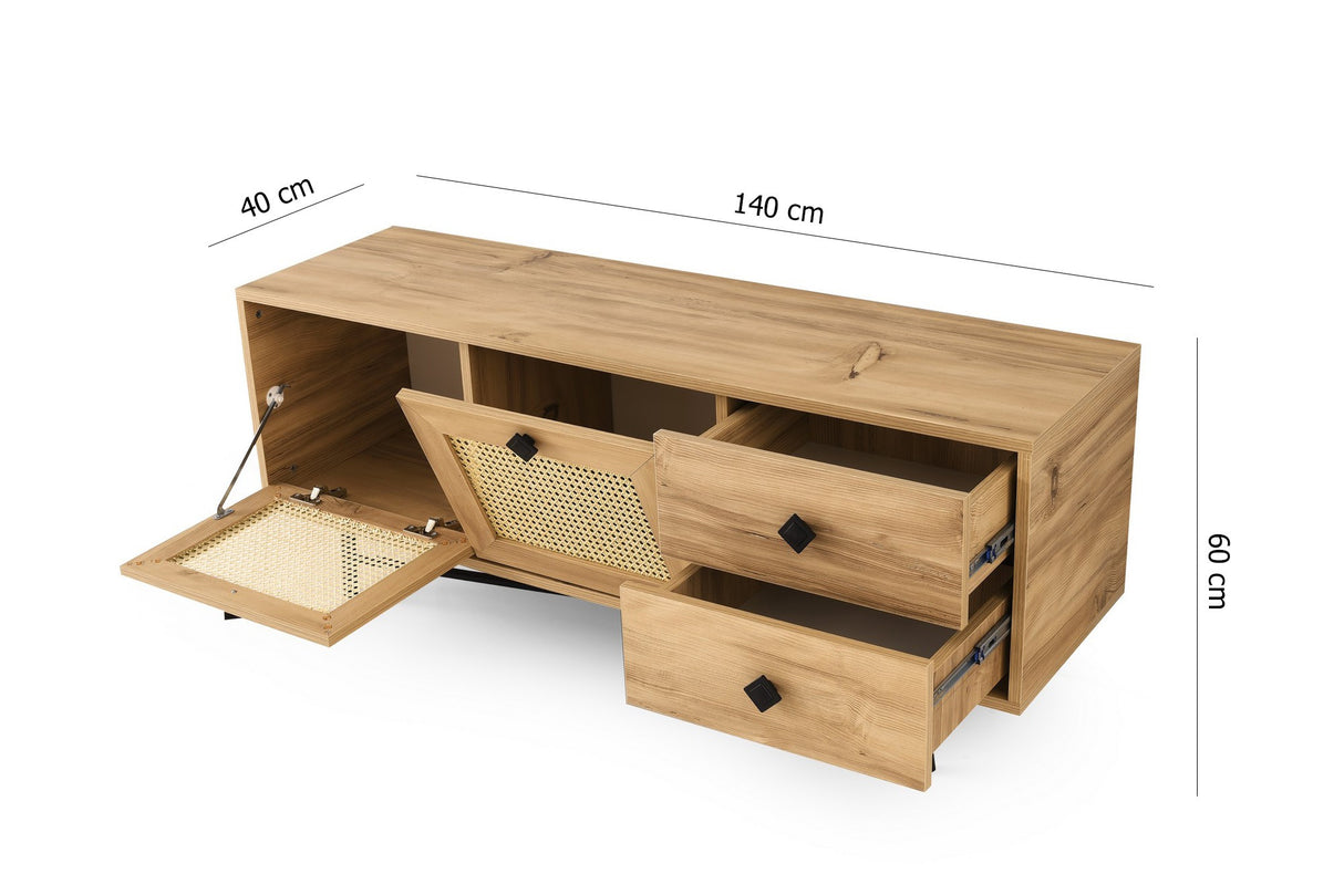 TV-Möbel Hapsiyyas Oak Black Melamin 140x60x40 cm